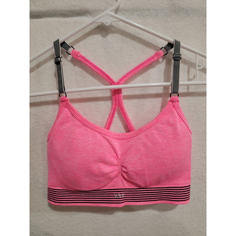 VSX Victorias Secret Seamless Sports Bra Sz M Pink Padded Strappy Medium Impact